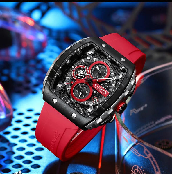 CURREN Original®- Rouge ❣️ (chronographe bracelet en Silicone, étanche, Date automatique)
